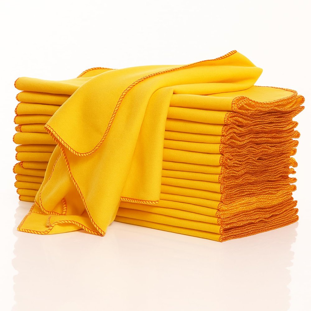 Yellow Dusters Cleaning Cloths 100% Cotton 35 x 45cm Lint Free Cloths for Oiling Wood Dusters for Cleaning Window, Car Duster, Multi-Surface Cleaner Dusting Cloth, Kitchen Duster Cloth ((Pack of 4))