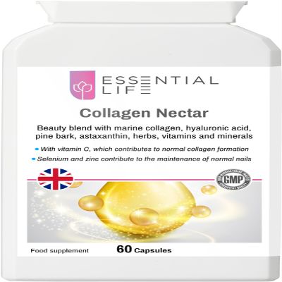 Essential Life Collagen Nectar - Collagen Supplements - with Dyaluronic Acid Pine Bark - Collagen Supplement Capsules - Marine collagen beauty blend