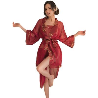 cxbyjyg Sexy lingerie ladies sexy classical bridal uniform pajamas see-through belly pocket Hanfu pajamas set