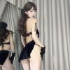 cxbyjyg Sexy Underwear Sexy Back Plum Embroidery Chest Slit Cheongsam Temptation Pajamas Skirt Suit Black view 4