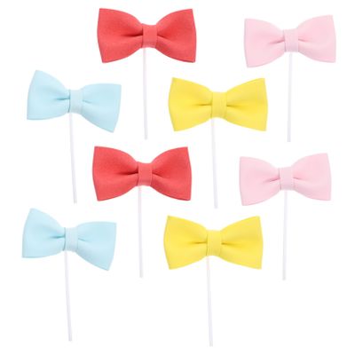Abaodam Lovely Bow Cake Picks 8pcs Cupcake Toppers for Birthday Party Decorations