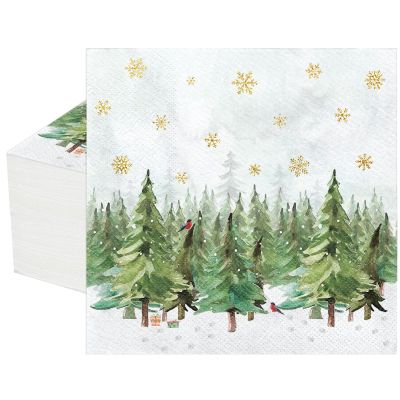 Whaline 80Pcs Christmas Paper Napkin Watercolor Xmas Tree Snowflake Disposable Napkin Winter Woodland Forest Dessert Dinner Hand Napkin for Holiday Party Supplies