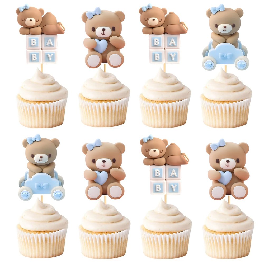 30 Pack Baby Shower Bear Cupcake Toppers Selection Baby Bear Theme Baby Shower Decorative Supplies Jungle Animal Theme Baby Shower Birthday Party Cake Decorative Supplies