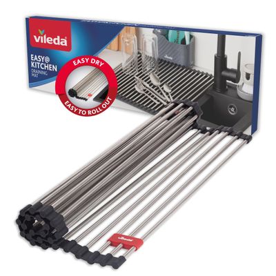 Vileda Roll Up Dish Drainer 45 x 40 cm Stainless Steel Draining Rack