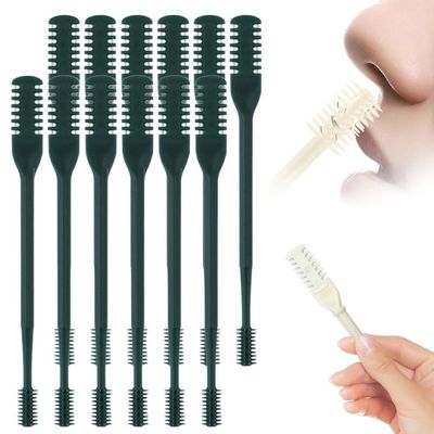 2-in-1 Nasal Hair Cutter, Double Sided Nose Hair Knife Nose Manual Nose Hair Trimmer, 360 Rotating Manual Nose Hair Trimmer, Rotating Nasal Hair Razor Cutter with Ear Picker(Blackish Green-12pcs)