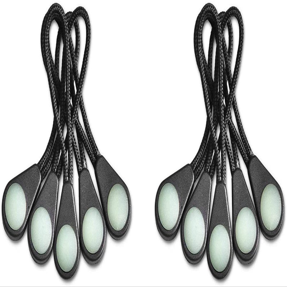 10 Pcs Zipper Rope, Anti Lost Zipper Extension, Backpack Zipper Puller, Head Glow inThe Dark for Outdoor Mountaineering Camping