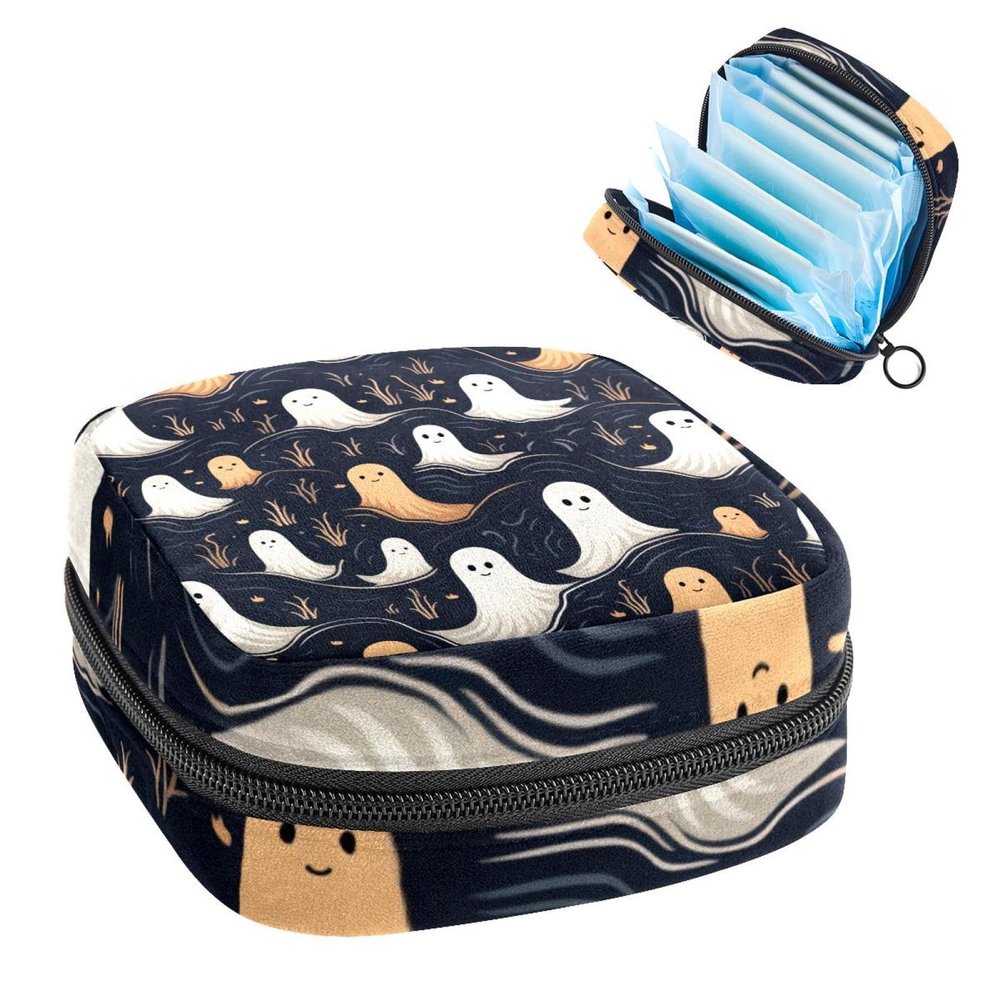 Storage Bag for Sanitary, Nursing Pad Holder, Zipper Menstrual Period Bags Halloween Ghost-55 Feminine Menstrual Pad Tampon Organizer