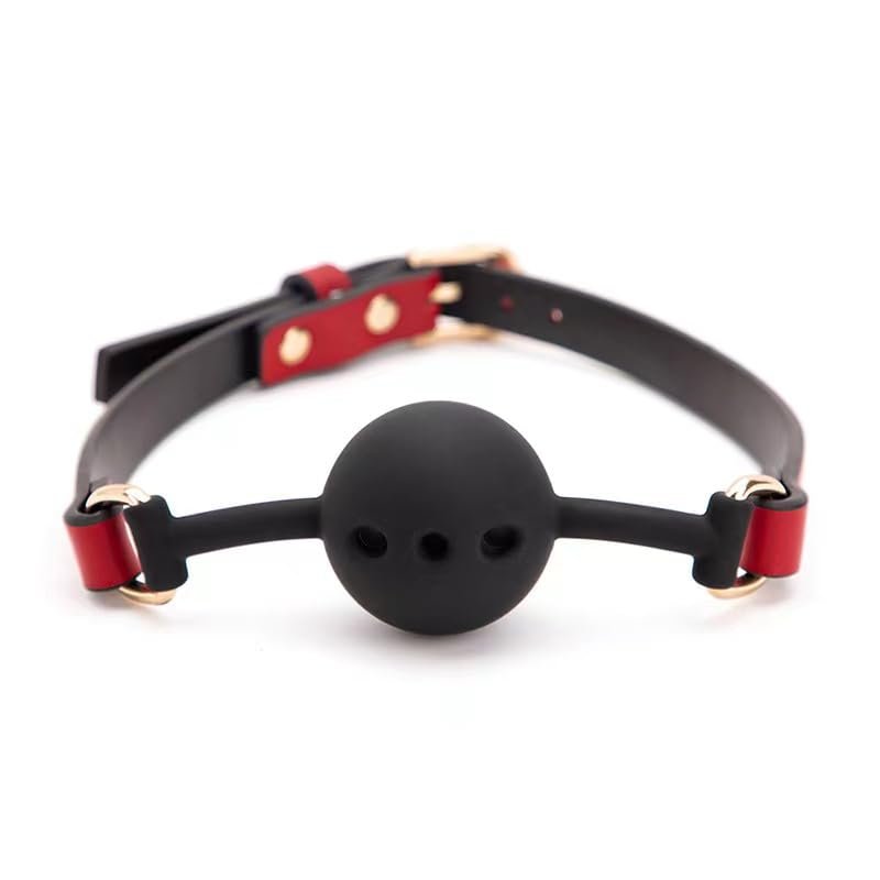 Black and red Adjustable Size Open Breathable Mouth Ball, with a Diameter of 4.2cm, Fashionable Adjustable Mouth Ball, Suitable for Toys for Men and Women