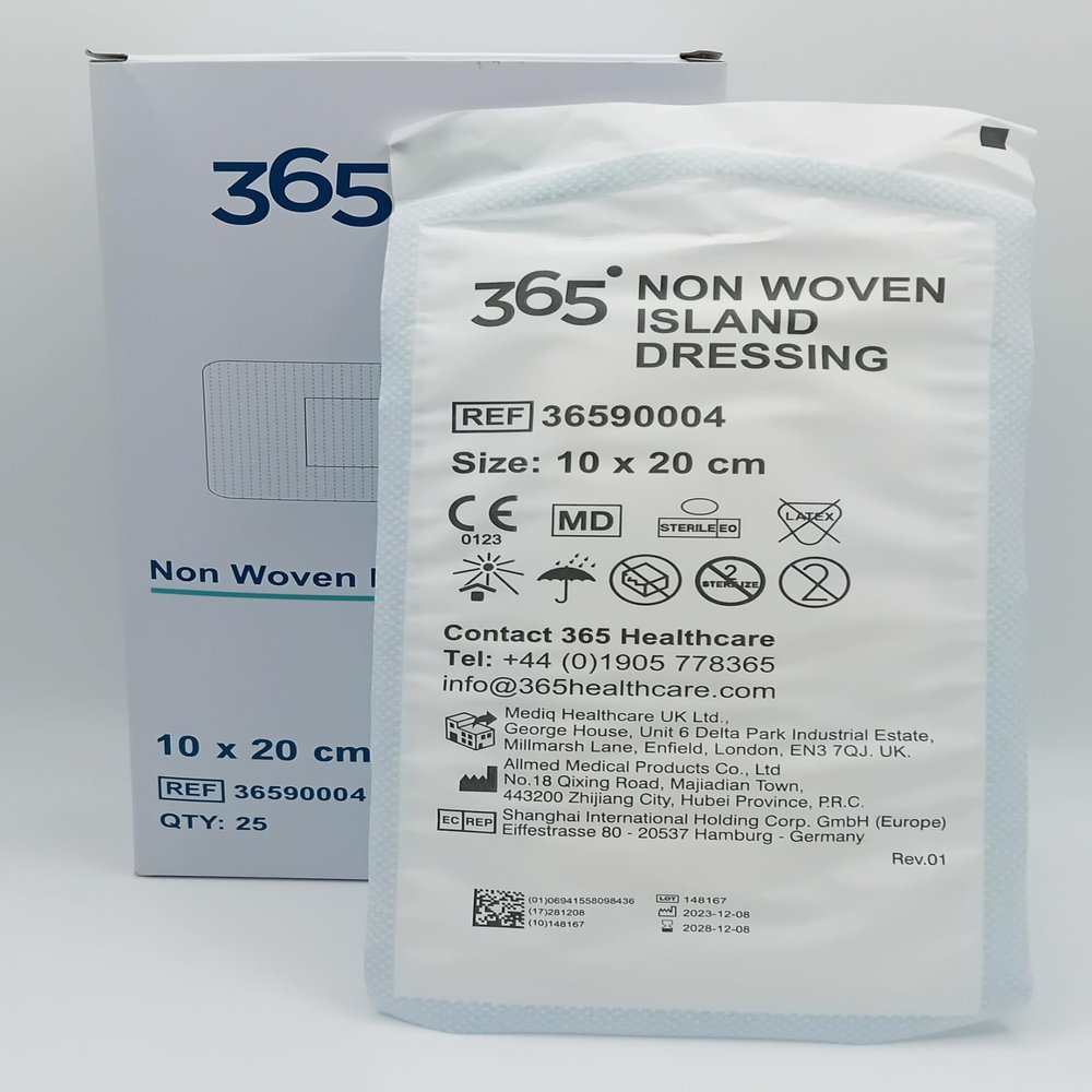 365 Non-Woven Island Dressing 10cm x 20cm - Box of 25 | Sterile and Highly Absorbent Wound Dressings | Soft and Secure