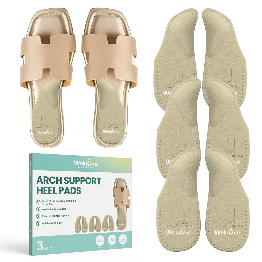 Arch Support Insoles for Flat Feet - 3 Pairs Welnove Adhesive Plantar Fasciitis Shoe Inserts Arch Cushions for Relieve Pressure and Foot Pain,High Arch Pad,Small:Women 3-7 Men 5-7.5