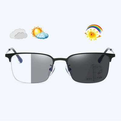 2.0 Photochromic Reading Glasses Half Frame Men Eyeglasses Multifocal Readers - Anti Glare Rectangle Sunglasses for Eye Strain