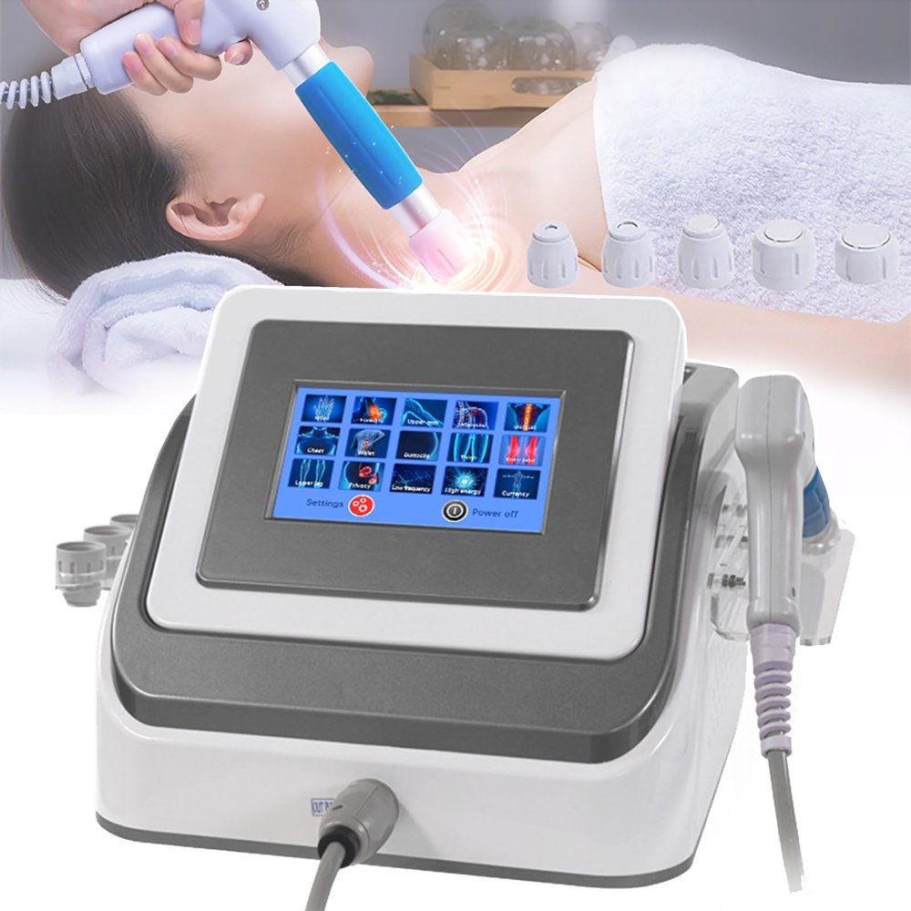 8 Bar Pneumatic Shockwave Therapy Machine(ED Treatment/Muscle Pain Relief), Muscle Deep Tissue Massager Pneumatic Shockwave Therapy Device with 5 Massage Head, Working Frequency 1-22Hz,Grey