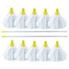 10 Big White Disposable EXEL Mop Heads with 2 Colour Coded Handle (Yellow) view 1