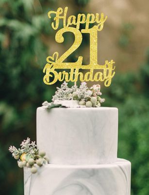 21 Birthday Cake Toppers-Gold Glitter, 21st Cake Topper for Men,21 Cake Topper For Women, 21st birthday decorations,21st Birthday Cake Topper Twenty One