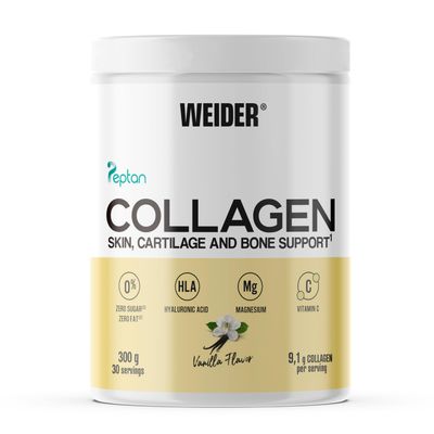 Weider Collagen (300g) Vanilla Flavour. Hydrolysed Collagen Peptides Powder Type I 100% Peptan with Hyaluronic Acid, Magnesium, Vitamin C, Sugar-Free, for Skin, Cartilage, Bones and Hair