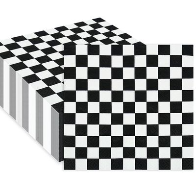 SietDESEO 50 Pieces 3-ply Checkered Flag Napkins Folded 6.5 x 6.5 Inches Disposable Cocktail Napkins Paper Napkins for Dinner Birthday Racing Themed Party Black and White Checkered Napkins