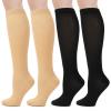 2 Pairs Compression Socks for Women Men, Flight Compression Stocking Socks, knee-high support socks Varicose Veins Socks Pressure Socks Travel Socks for Women Pregnancy (Black+Khaki, L/XL) view 1