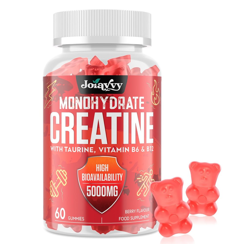 Creatine Monohydrate Gummies 5000mg Per Serving for Men & Women, Enhanced with Taurine & Vitamin B6, Pre -Workout Supplement for Muscle Growth, Strength & Recovery, Berry Flavor, 60 Vegan Gummies