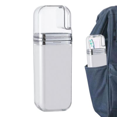 Toothbrush Case - 3in1 Toothbrush Holder, Brush Cup Holder | Multifunctional Toothbrush Container, Portable Wall Mount Brushing Toothpaste Storage Set (2.91x2.36x8.27inches)(Transparent, Gray)