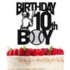 10th Birthday Boy Cake Topper, Baseball 10th Birthday Decorations, Double Digits 10/Level 10 Unlocked Cake Decor, Large Sport Baseball Theme 10th Birthday Party Decoration Supplies, Black Glitter view 1