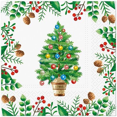 3-Ply Christmas Paper Serviettes Xmas Napkins for Decoupage 33cm x 33cm - Pack of 20 (Decorated Tree)