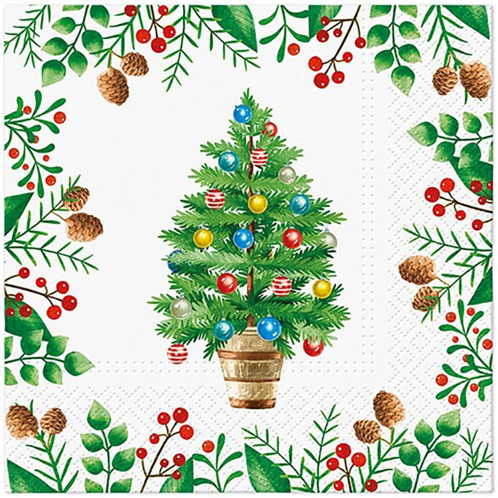 3-Ply Christmas Paper Serviettes Xmas Napkins for Decoupage 33cm x 33cm - Pack of 20 (Decorated Tree)