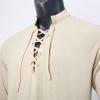 Mymyguoe Linen Shirt Men's Summer Shirt Stand-Up Collar Men's Medieval Shirt Men's Retro Cotton Linen Casual Shirt Long Sleeve Lace-up Shirts Medieval Viking Pirate Costume Hawaiian Shirt, beige, L view 4