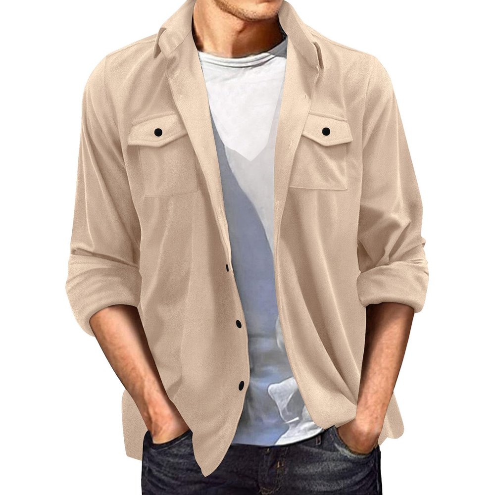 Mymyguoe Transition Jacket Men's Suede Jacket Leather Look Men's Jacket Shirt Jacket Regular Fit Casual Shirt with Front Pocket Button Up Winter Shirt Plain Motorcycle Jacket Casual Varsity Bomber