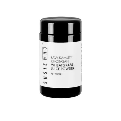 SUSIE WHO, Raw Kamut Khorasan Wheatgrass Juice Powder, Premium Grade, Miron Glass Jar, Whole Food Supplement, 80g Jar