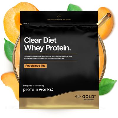 Protein Works | Clear Diet Whey Protein - Gold Innovation, Whey Protein Isolate Powder, Refreshing High Protein Drink, Peach Iced Tea, 20 Servings, 500g