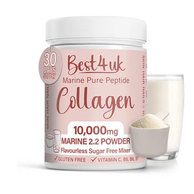 Best4uk x1 Pack Marine Collagen 2.2 Powder 10000mg Sugar Free Flavourless, Pure Peptide Mixer, Vitamin C, B5, B6, B7