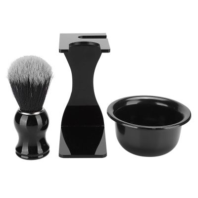 3 In 1 Shaving Brush Kit, Beard Shaving Brush Bowl Holder, Beard Cleaning Face Hair Style Tool Set, Shaving Frame Base and Shaving Soap Bowl and Bristle Hair Shaving Brush