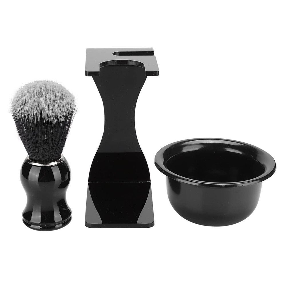 3 In 1 Shaving Brush Kit, Beard Shaving Brush Bowl Holder, Beard Cleaning Face Hair Style Tool Set, Shaving Frame Base and Shaving Soap Bowl and Bristle Hair Shaving Brush