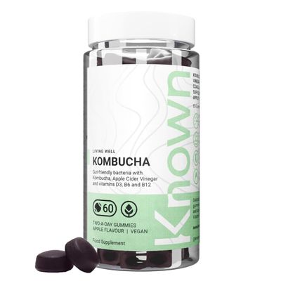 Known Tasty Kombucha Gummies - Apple Cider Vinegar, Gut-Friendly Bacteria & B Vitamins - Natural Apple Flavour - 60 Vegan Gummies, 1 Month Supply