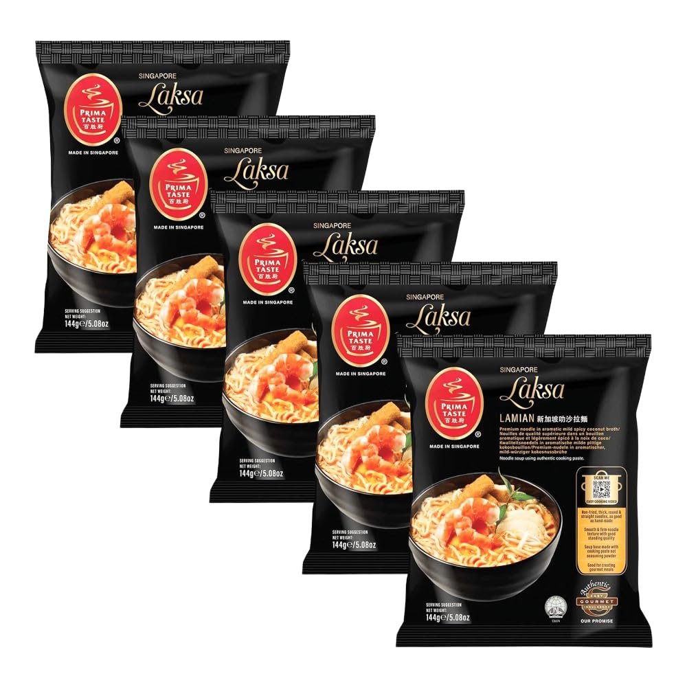 PRIMA TASTE Singaporen Laksa Ramen La Mian Instant Noodles 144g (Pack of 5) HALAL