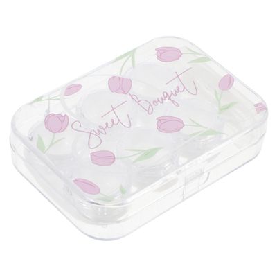 Anneome Purple Romantic Tulip Design Contact Lens Case for Contacts Storage and Organization for Daily Use and Travel