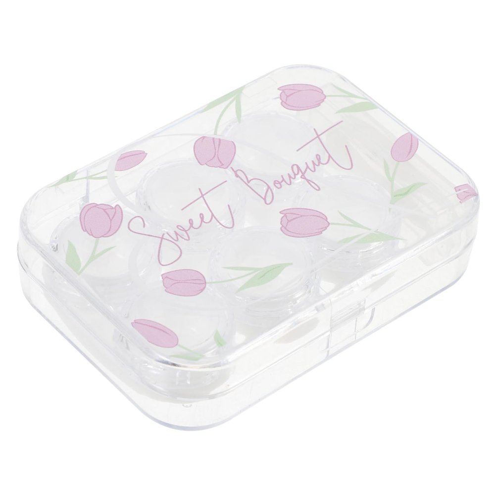 Anneome Purple Romantic Tulip Design Contact Lens Case for Contacts Storage and Organization for Daily Use and Travel