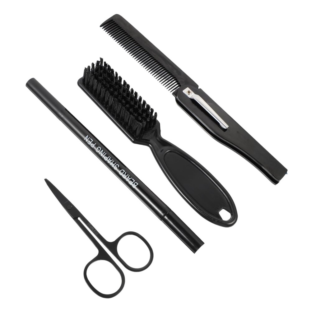 FRCOLOR 4pcs Full Beard Styling Kit Men Beard Pencil Brush Comb Scissors for Mustache Maintenance