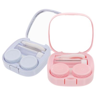 BCOATH Contact Lens Cases Plastic 2 Sets Small Mirror with Portable, Leak-Proof Storage Box for Convenient and Professional Contact-Lens Care Outdoor
