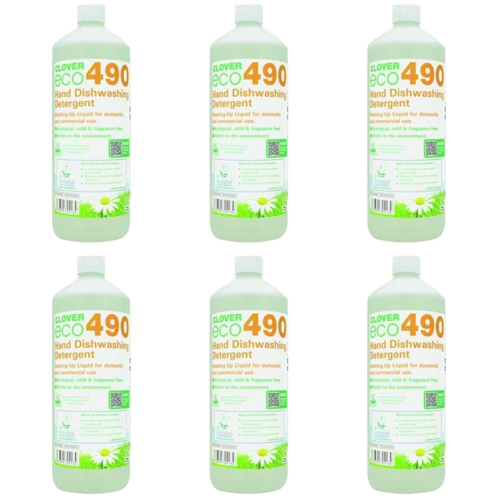 Clover Eco 490 Washing Up Liquid - 6 x 1 Litre
