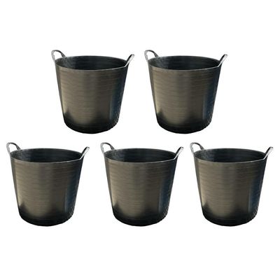 5 x Heavy Duty Multi Purpose Flexi Tubs Plastic Work Trugs Large 42 Litre Builders Buckets Equestrian Tubs
