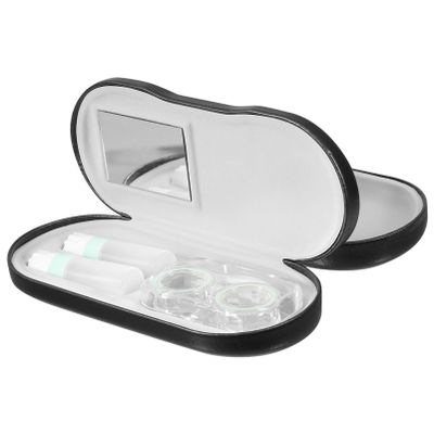 Beavorty 2 in 1 Double Sided Portable Glasses Case Travel Contacts Lens Case with Built Mirror Tweezers Remover and Solution Bottle Blue