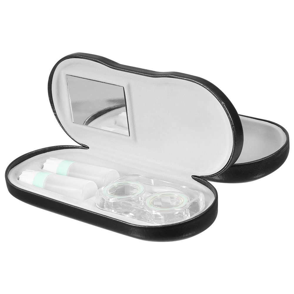 Beavorty 2 in 1 Double Sided Portable Glasses Case Travel Contacts Lens Case with Built Mirror Tweezers Remover and Solution Bottle Blue