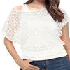 WILDPARTY Women's Casual Sexy Off Shoulder T-Shirt 80s 90s Outfit 80's Costume Fishnet Neon Shirt Summer Short Sleeve, Fishnet Two Pieces--white, XL view 1