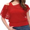 WILDPARTY Women's Casual Sexy Off Shoulder T-Shirt, 80s 90s Outfit 80's Costume Fishnet Neon Shirt Summer Short Sleeve, Fishnet Two Pieces--red, XXL view 1