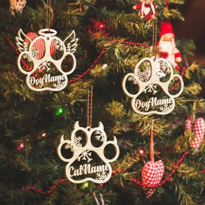 Christmas Personalized Pet Name Ornament Dog Name Xmas Paw Ornament Dog Cat Customized Decoration Pendant Gift for Pet Lovers