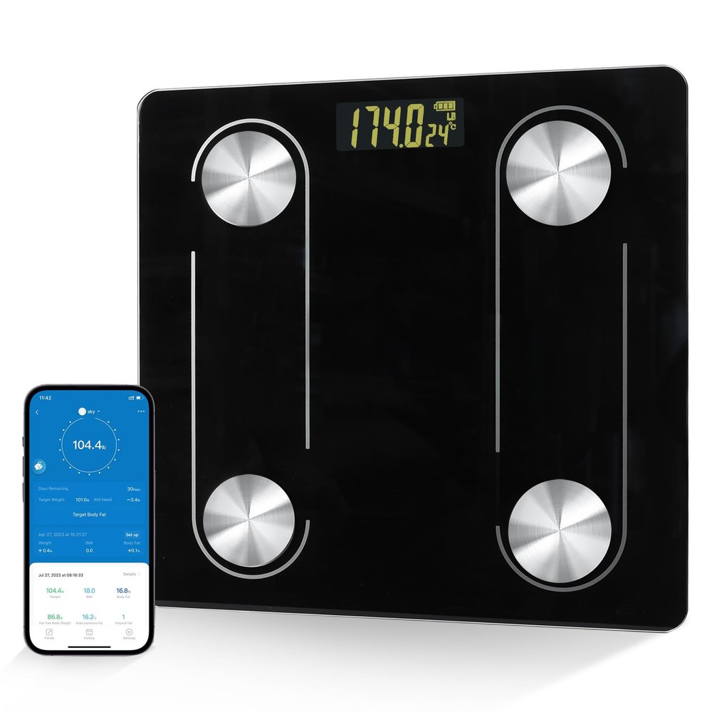 YPENSLZX Digital Simple Scale with Led Display Practical Body Fat Scale, Bathroom Scale with Smartphone App (Black)