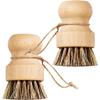 2pcs Wooden Dish Scrub Brushes, Short Handle Pot Scrubbing Brush, Round Mini Dish Brush for Cleaning Pots, Pans, Plate view 1