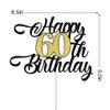 YQLXDHBD Happy 60th Birthday Cake TopperBlack Gold Glitter Cheers to 60 Years Birthday Cake Pick 60 Fabulous Cake DecorationMen and Women 60th Birthday/Anniversary Party Cake Decoration Supplies view 2