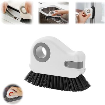 2 in 1 Groove Cleaning Brush Window Track Cleaning Tools, Multipurpose Hard Bristle Crevice Cleaning Brush with Hidden Scraper, Sliding Door Track Cleaner (Gray)